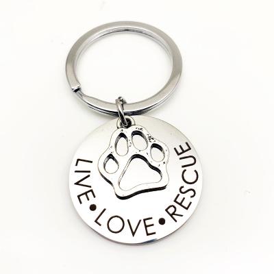 China Stainless Steel Live Disc Keychain Paw Rescue Metal Key Chain Love Pet Lover Gift for sale