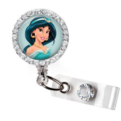 China Nurse Badge Reel G0541 Princess Jasmine Bottle Cap Retractable Rhinestone ID Badge Reel for sale