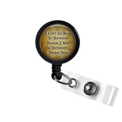 China Retractable Glass Nurse Badge Reel G0536 Alice In Wonderland Quote Photo Capsule ID Badge Reel for sale