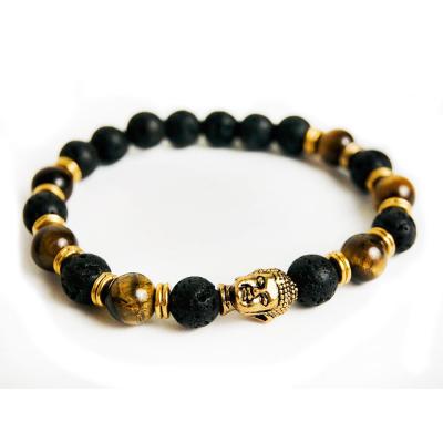 China Genuine Stone Tiger's Eye And Lava Buddha Beaded Bracelet for sale