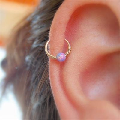 China Tiny Piercing Circle Zinc Alloy Opal Cartilage Helix Earring Cartilage Jewelry Piercing Circle for sale