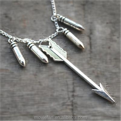 China ALLOY Teen Wolf Inspired Necklace Arrow And Bullet Charm Necklace Jewelry Antique Silver Jewelry for sale