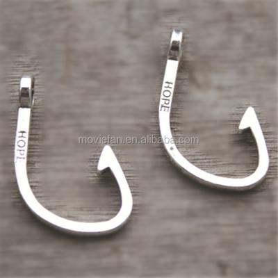 China ALLOY fish hook charms antique Tibetan silver hook charm pendants hope charm 35x23mm for sale