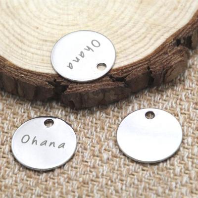 China Ohana Stainless Steel Means Family Charm Silver Tone Message Charm Pendant 20mm for sale