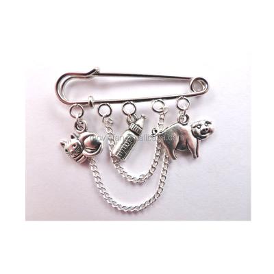 China ALLOY Alice in Wonderland Inspired Baby Pig Charm with Kilt Pin Chain Brooch (50mm) for sale