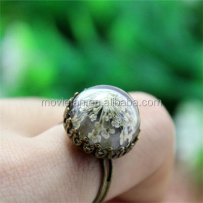 China Real ALLOY flower ring white floral flower in silver glass ring for sale