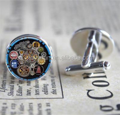 China ALLOY Steampunk Dr. Who Resin poured cufflinks cuff links gift for him round glass cuff for sale