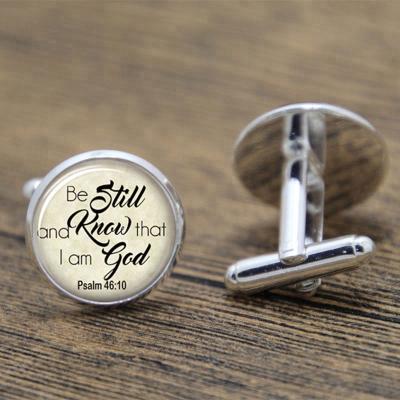 China ALLOY Be Always and Know Cufflinks Christian Glass Photo Cabochon Religious Bible Verse Cufflinks for sale