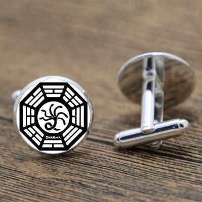 China ALLOY Lost Dharma Sign Cufflinks Dharma Initiatory Lost Island Photo Cabochon Glass Cufflinks for sale