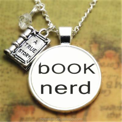 China Book Lover Jewelry Pendant ALLOY Book Nerd Necklace Photo Glass Cabochon Necklace for sale