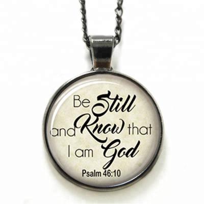 China ALLOY Be Always and Know Religious Bible Verse Necklace Christian Glass Photo Cabochon Necklace for sale