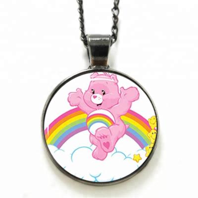 China ALLOY Cheer Bear Necklace Home To The 80s Care-a-Lot Cartoon Photo Glass Cabochon Necklace for sale