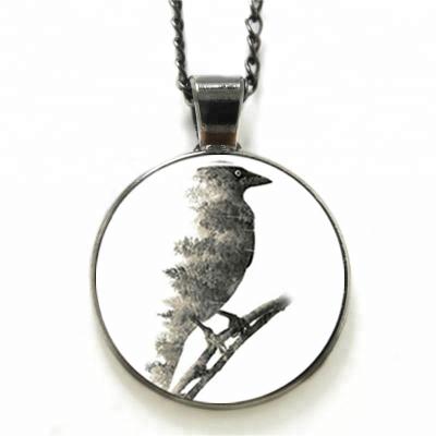 China ALLOY Crow Pendant Raven Crow Totem Photo Cabochon Glass Necklace for sale