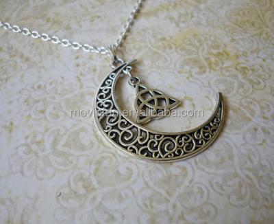 China Silver Jewelry Crescent Moon Necklace Wicca Necklace ALLOY Moon and Triquetra Necklace in Silver for sale