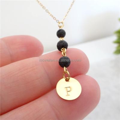 China Custom Triple Disc Necklace Initial Bead ALLOY Lava Necklace Diffuser Bridesmaid Necklace for sale