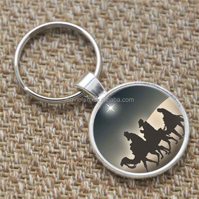 China Bethlehem Art Keychain Metal Christmas Keychain Three Wise Men Nativity Star Camel Print Glass Keyring for sale