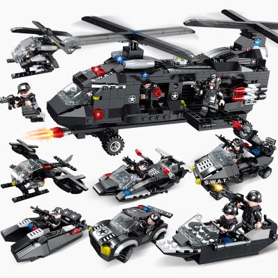 China DIY PLAY 708 pieces of plastic puzzle building blocks sea, land and air 6 in 2 font warship special helicopter assembled building block for sale