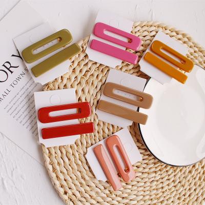 China Acrylic Hair Clips 2pcs/card Super Hot Style Acrylic Hairpins Luminous Candy Color INS Hair Clips for sale