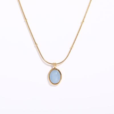 China BS302Z1 TRENDY Necklace 18K Gold Plated Oval Natural Stainless Steel Charm Gemstone Necklace Pendant for sale