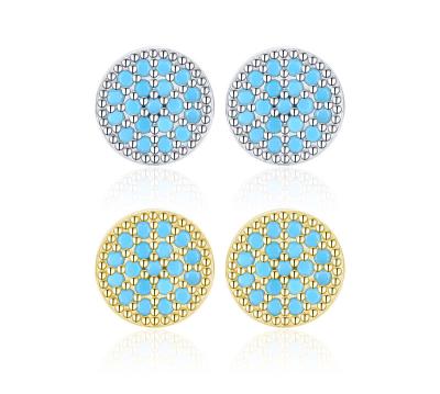 China CLASSIC Hot Selling RHE865 925 Sterling Silver 18k Yellow Gold Plated Round Flat Turquoise Stud Earrings for sale