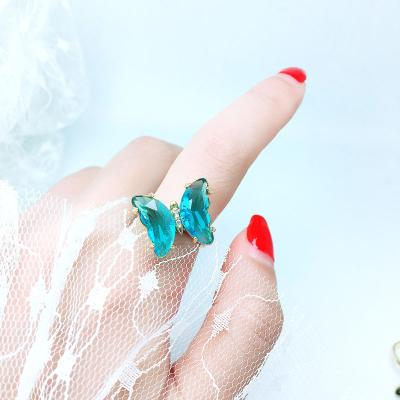 China AS09 CLASSIC Crystal Butterfly Rotating Designer Colorful Finger Ring Women Anti-Anxiety Ring for sale