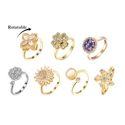 China NT001 Crystal Rhinestone New Copper Double CLASSIC Creative Luxury Layer Ball Rotating Anti-worry Ring Women 20200 for sale