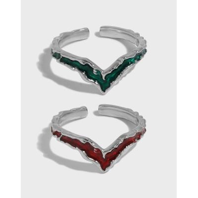 China 2020 punks new Ring Jewelry 925 Sterling Silver Rings Adjustable Platinum plated red/green heart glue ring for sale