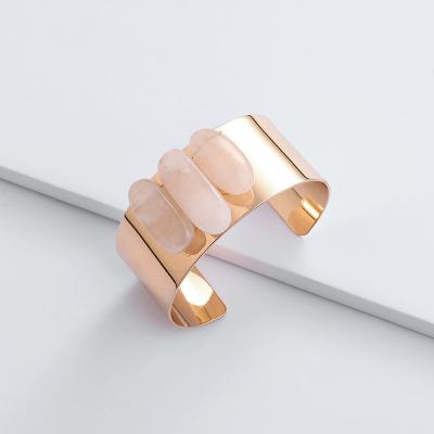 China New Trendy Jewelry Entries Gold Copper Silver Charm Width Cuff Bangle Stone Bracelet for sale