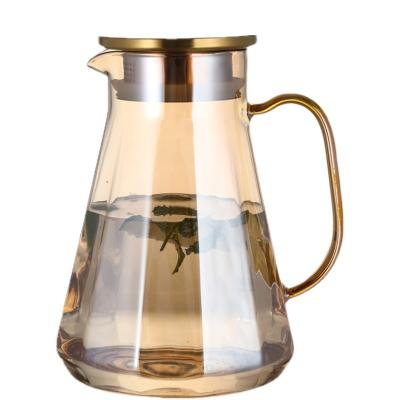 China Stainless Steel Viable Lid Glass Cold Water Jug Household With Lid Juice Cold Drink Jug Large High Capacity Borosilicate Glass Jug for sale