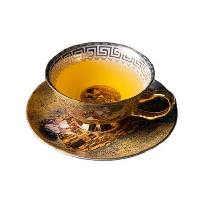 China Wholesale CLASSIC OEM Bone China Tea Cup Saucer Set Arabic Gold Rim Modern Turkish Coffee Cups Porcelain Coffee Cup Set for sale