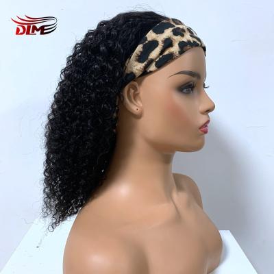 China Jerry Curl Curly Human Hair Headband Wig None Lace Front Wigs For Black Women Deep Wave Natural Color 150% Density Machine Made Wigs for sale