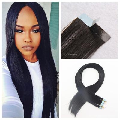 China Hot Silky Straight Wave Remy Tape In Hair Extensions 1# Brazilian Hair Extension Jet Black Straight Tape Adhesive Hair Extensions 100% Virgin Hair for sale