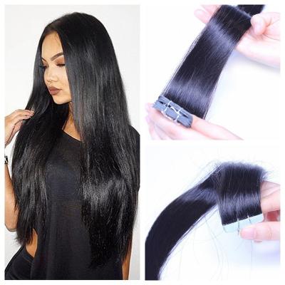 China Silky Straight 100 Peruvian Remy Wave Tape In Hair Extensions 40 Pieces Jet Black We Weft Natural Tape Hair Skin 16