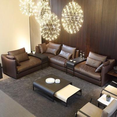 China Large light luxury apartment stretch down low prairie modern Italian minimalist leather sofa living room furniture combination for sale