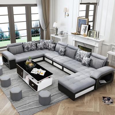 China Modern Style Stretch Fabric Sofa Cum Bed Couch Living Room Sectional Sofas Set Home Furnture Luxury U Shaped Corner Sofa Set 7 Seater for sale