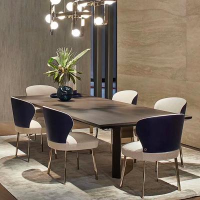 China Luxury Rectangular 2.2m Soild Gold Leg Modern Metal Metal Dining Table Set 6 Seater Dining Table 6 Chairs for sale