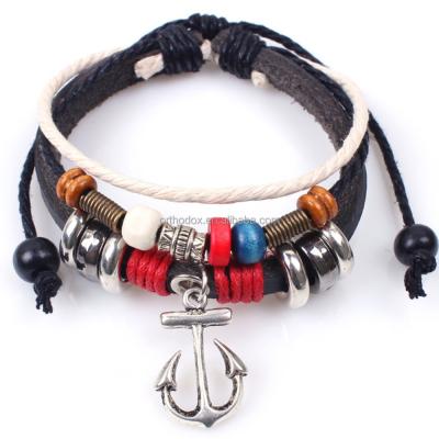 China Promotion Anchor Charm Bracelet Bangle Leather Jewelry for sale