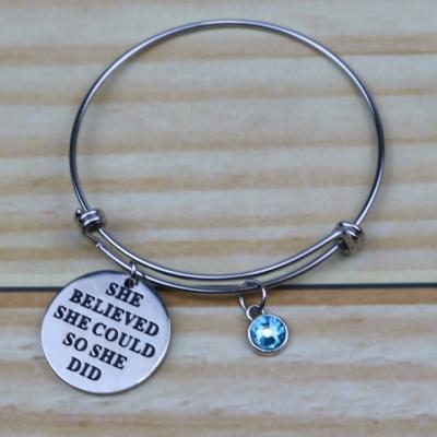 China Other Custom Stainless Steel Charm Bracelet Bangle Adjustable Engraving Pendant Women Logo Wire for sale