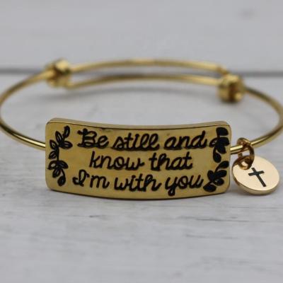 China Religious Inspired Alloy Christian Quotes Engraved Expandable Gold Bracelet Jewelry Gifts For Women for sale