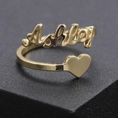 China FASHIONABLE Custom Letter Name Ring Jewelry 18K Gold Plated Cuff Stainless Steel Adjustable Open Name Rings for sale