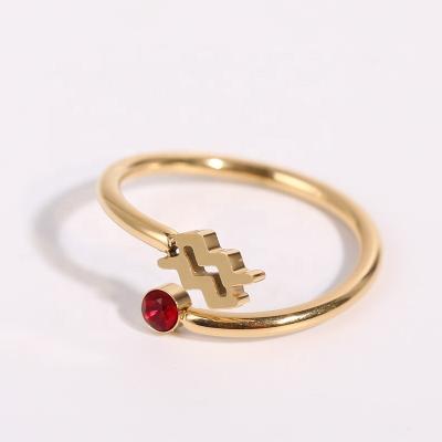 China CLASSIC Wholesale Stainless Steel Ring Jewelry 18K Gold Plated 12 Colored Birthstone Stone Rings for sale