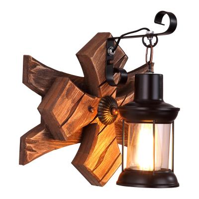 China Retro Design Vintage Industrial Wooden Wall Light Fixture Sconces Lamp For Farmhouse Restaurant for sale