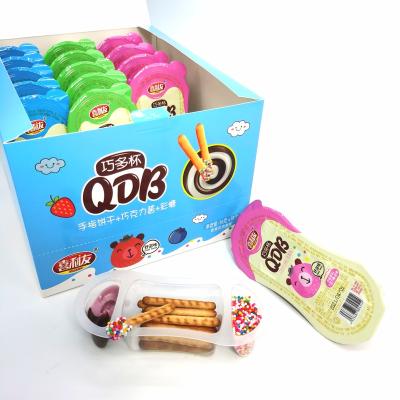 China New Product 3 Cartoon Toys In 1 Cup Chocolate Cream With Multi Color Candy Stick Cookie Mini Bean for sale