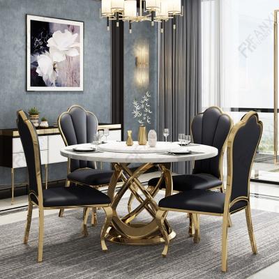 China Luxury Stainless Steel Dining Furniture Round Marble Dining Table And Chair Set 6 Seater Marble Dining Tables To Wedding Table DT012 for sale