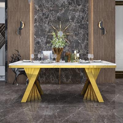 China Modern Square Luxury Marble Furniture Stainless Steel Dining Table Set Gold Metal Stainless Steel Dining Tables For Sale for sale