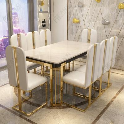 China Fanxi Stainless Steel Factory Luxury Modern Dining Room Home Furniture 8 Dining Chairs Marble Dining Table Set Restaurant Tables for sale