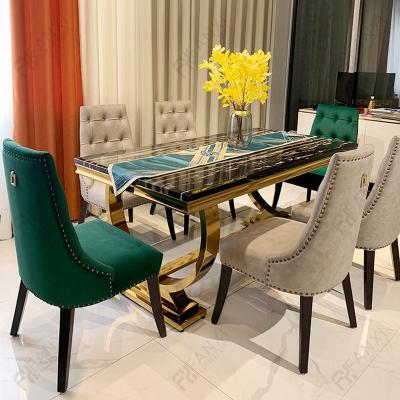 China Stainless Steel Dining Furniture Marble Dining Table Set Wholesale 8 Seater Gold Stainless Steel Marble Dining Table Table Suppliers China for sale