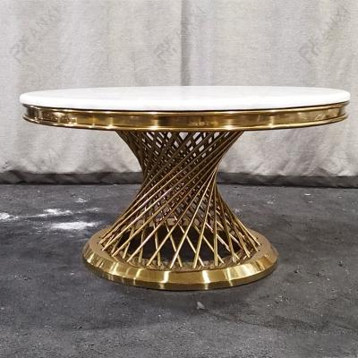 China Modern Living Room Furniture Stainless Steel Metal Round Stone Gold Coffee Table Set Center Table Luxury Marble Coffee Table for sale