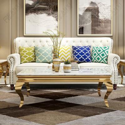 China Factory wholesale modern living room Fanxi table living room furniture gold metal tea table marble luxury modern central coffee table for sale