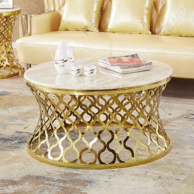 China Modern round table gold center stainless steel metal furniture living room factory Fanxi coffee table set luxury marble coffee table for sale